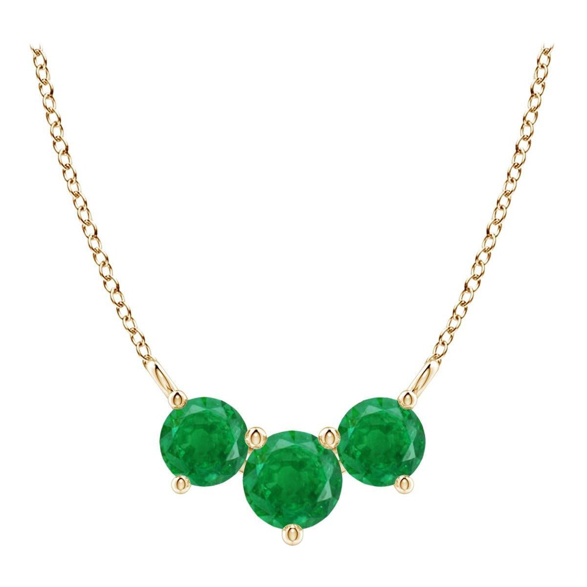 Collier d'émeraudes classiques en or jaune 14 carats pour femmes ANGARA Nature Trio