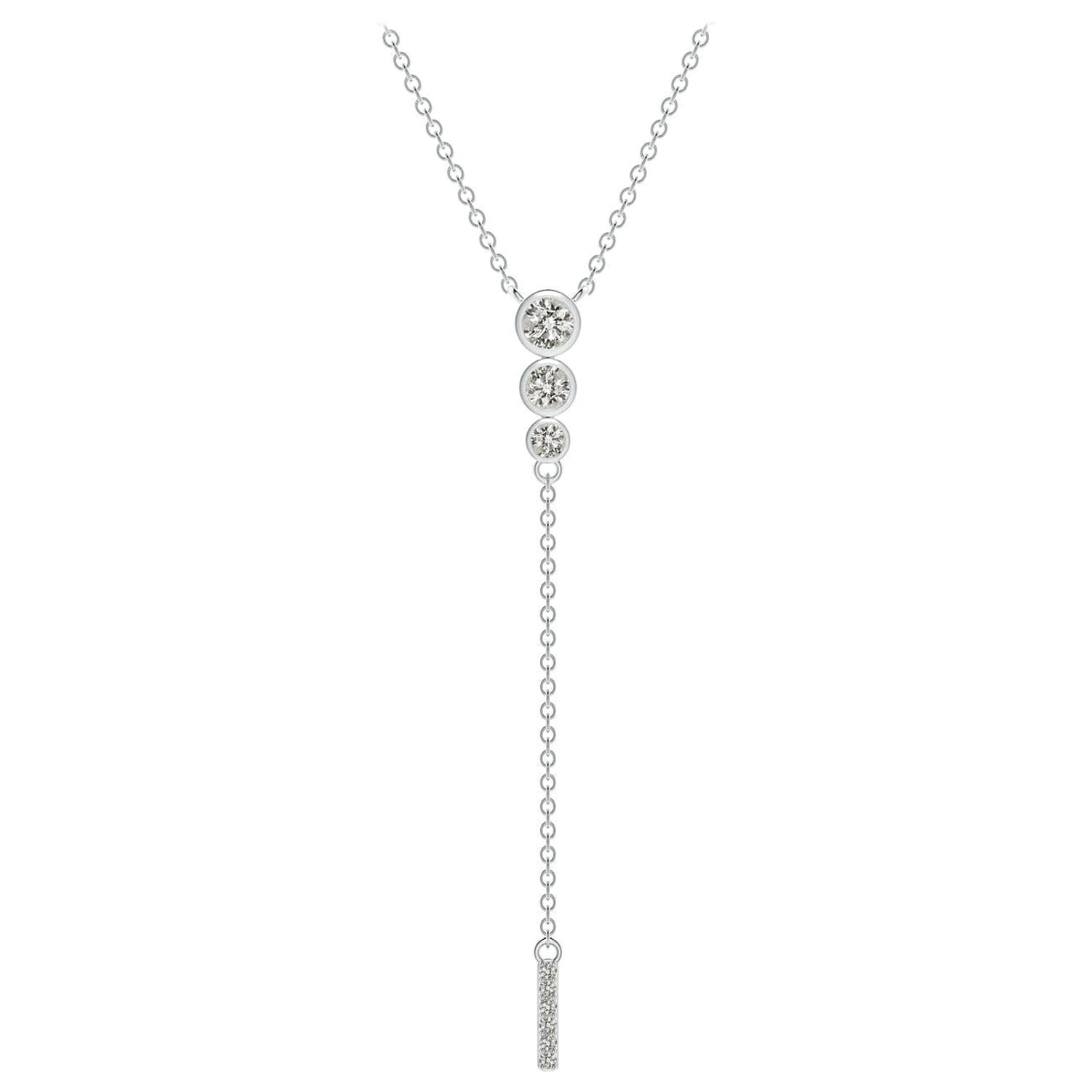 Angara Natural Three Stone Bezel-Set Diamond Lariat Necklace in 14K White Gold