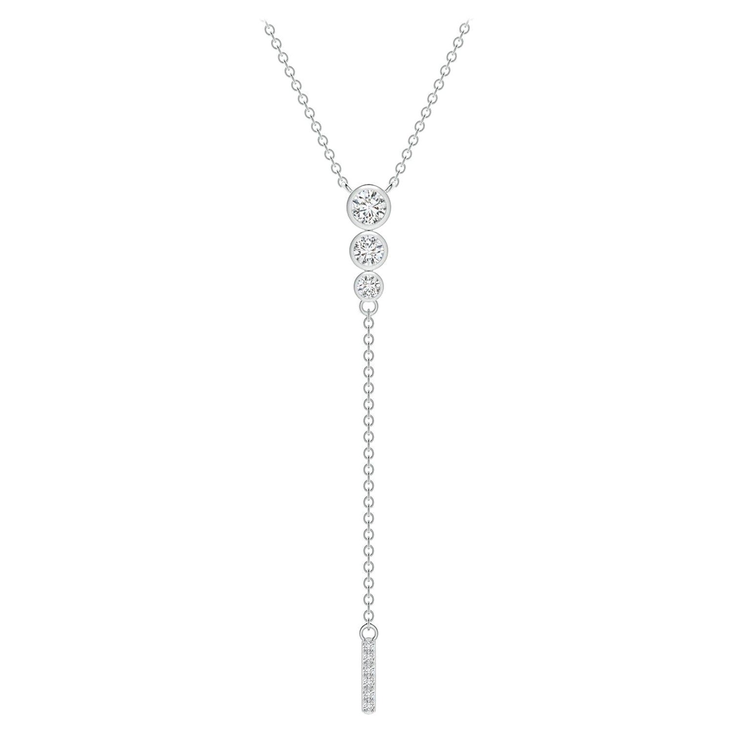 Angara Natural Three Stone Bezel-Set Diamond Lariat Necklace in Platinum