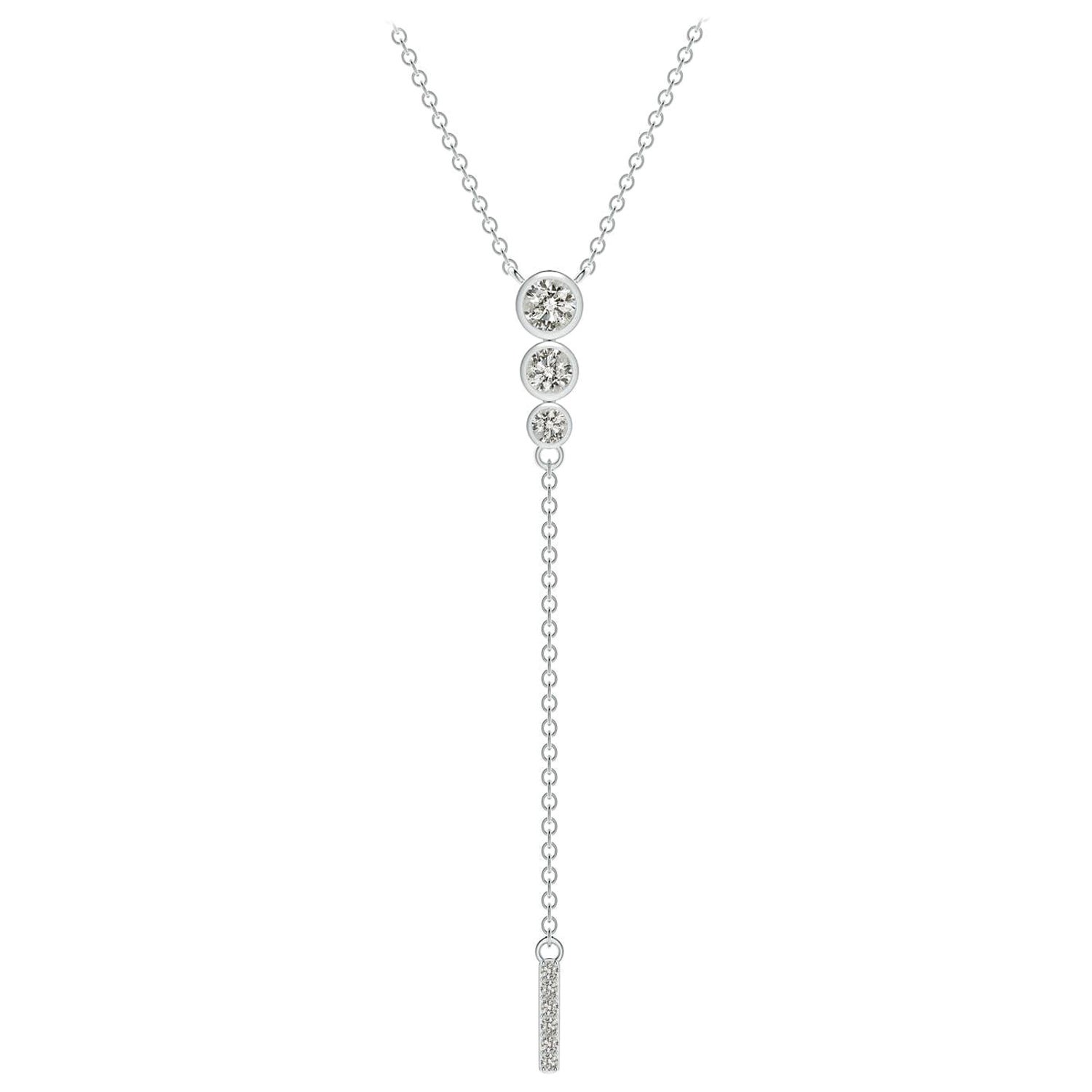 Angara Natural Three Stone Bezel-Set Diamond Lariat Necklace in 14K White Gold