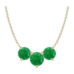 Collier d'émeraudes classiques en or jaune 14 carats pour femmes ANGARA Nature Trio