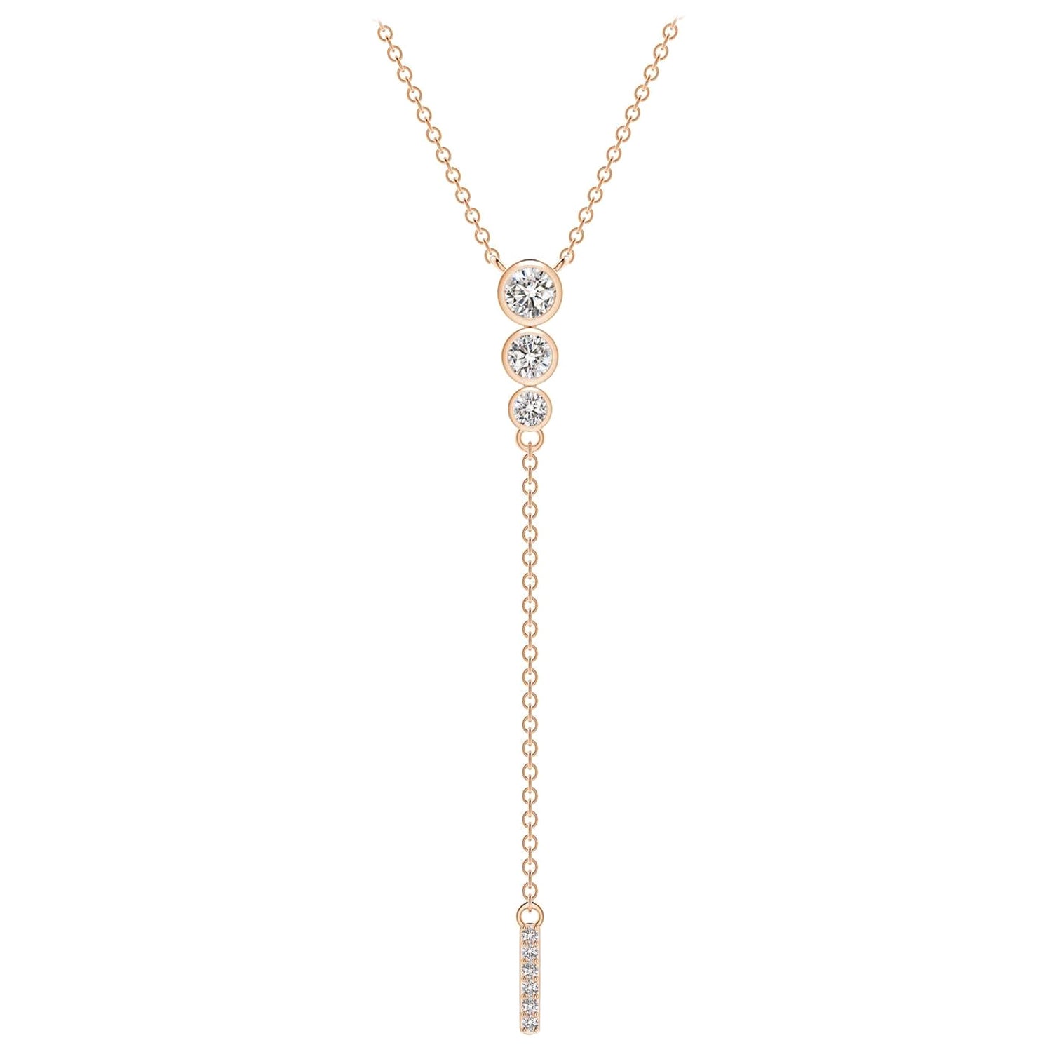 Angara Natural Three Stone Bezel-Set Diamond Lariat Necklace in 14K Rose Gold