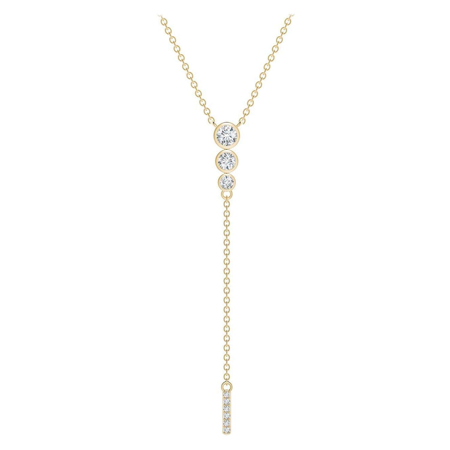 Angara Natural Three Stone Bezel-Set Diamond Lariat Necklace in 14K Yellow Gold