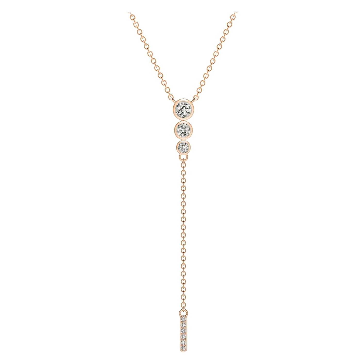 Angara Natural Three Stone Bezel-Set Diamond Lariat Necklace in 14K Rose Gold