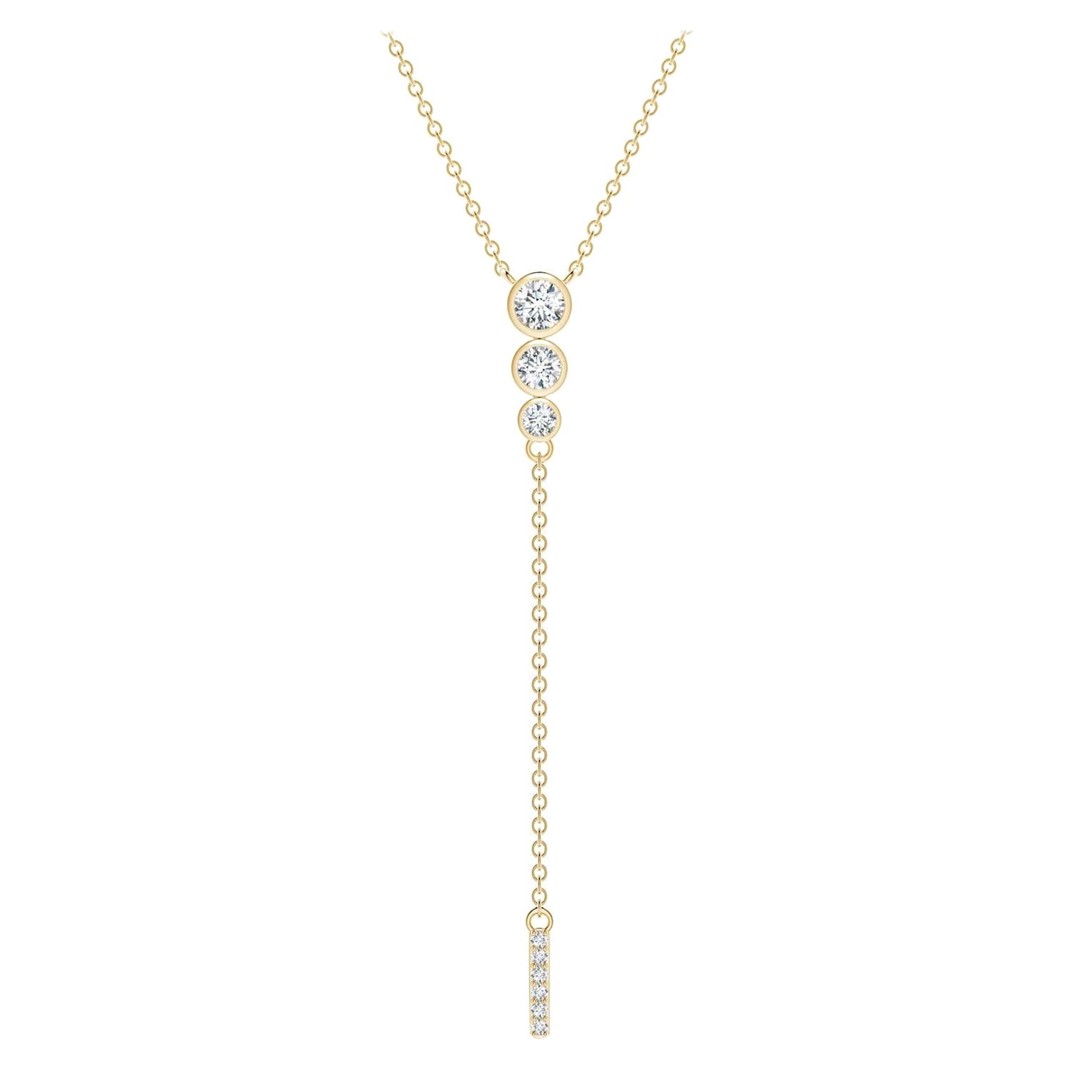 Angara Natural Three Stone Bezel-Set Diamond Lariat Necklace in 14K Yellow Gold For Sale