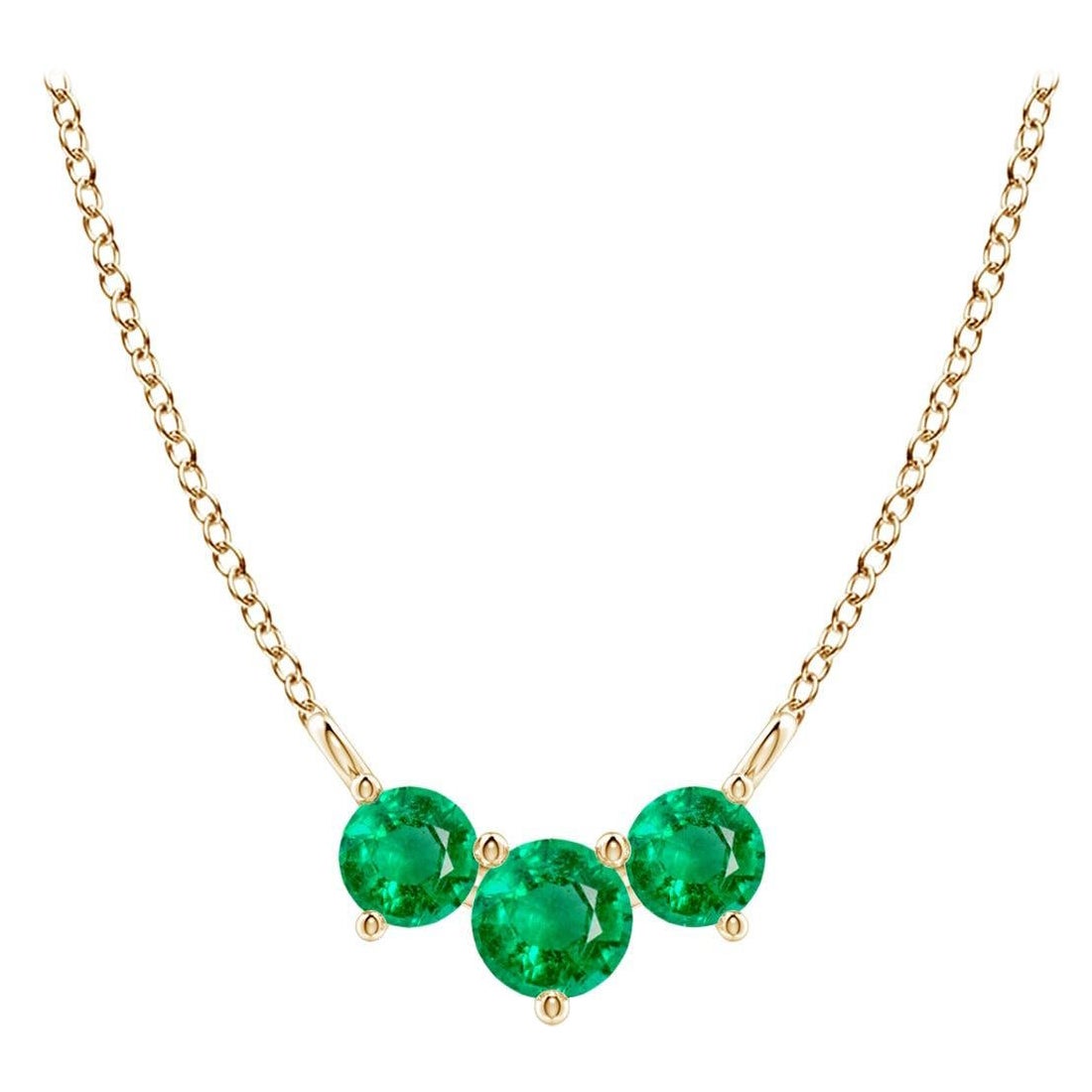 Collier d'émeraudes classiques en or jaune 14 carats pour femmes ANGARA Nature Trio