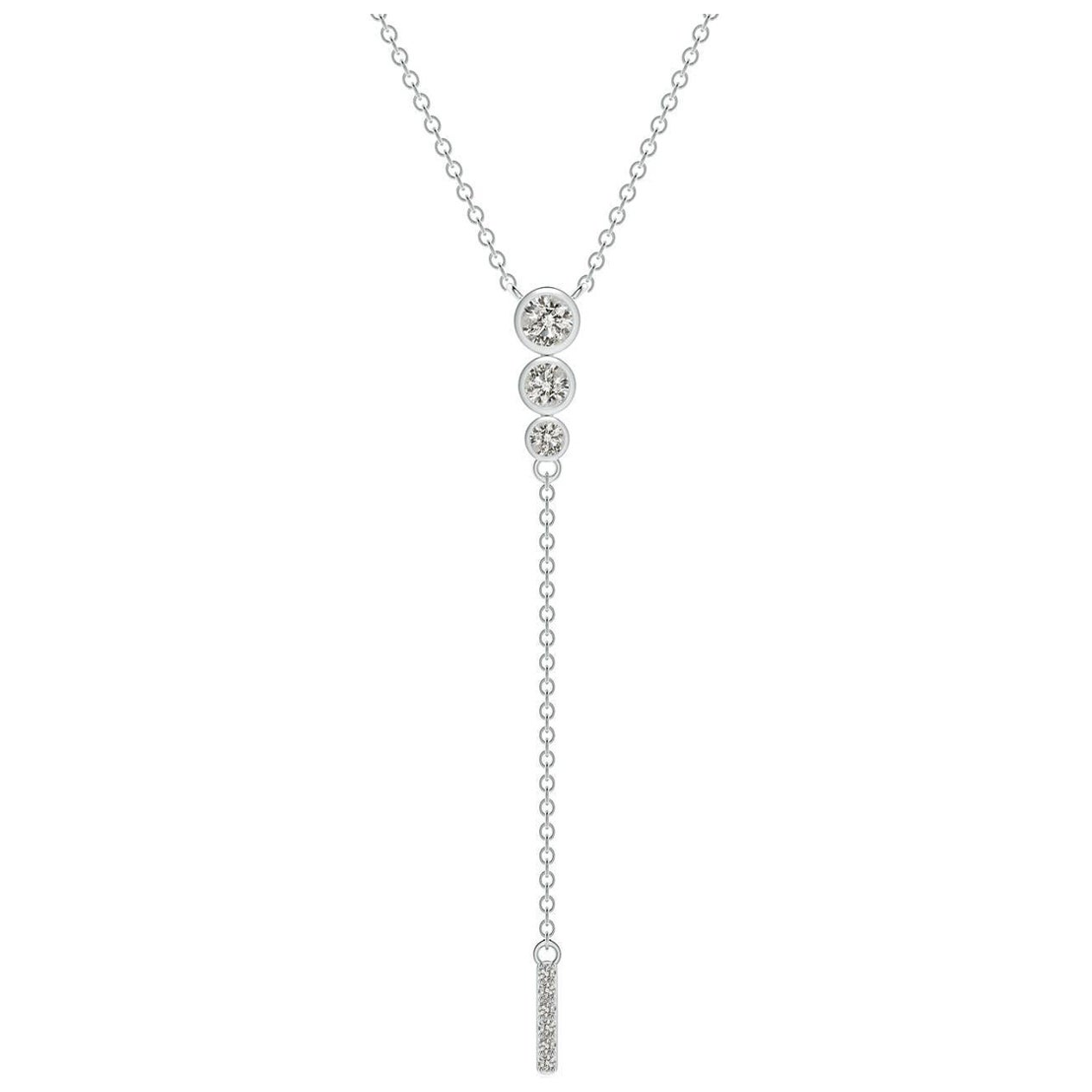 Angara Natural Three Stone Bezel-Set Diamond Lariat Necklace in Platinum For Sale