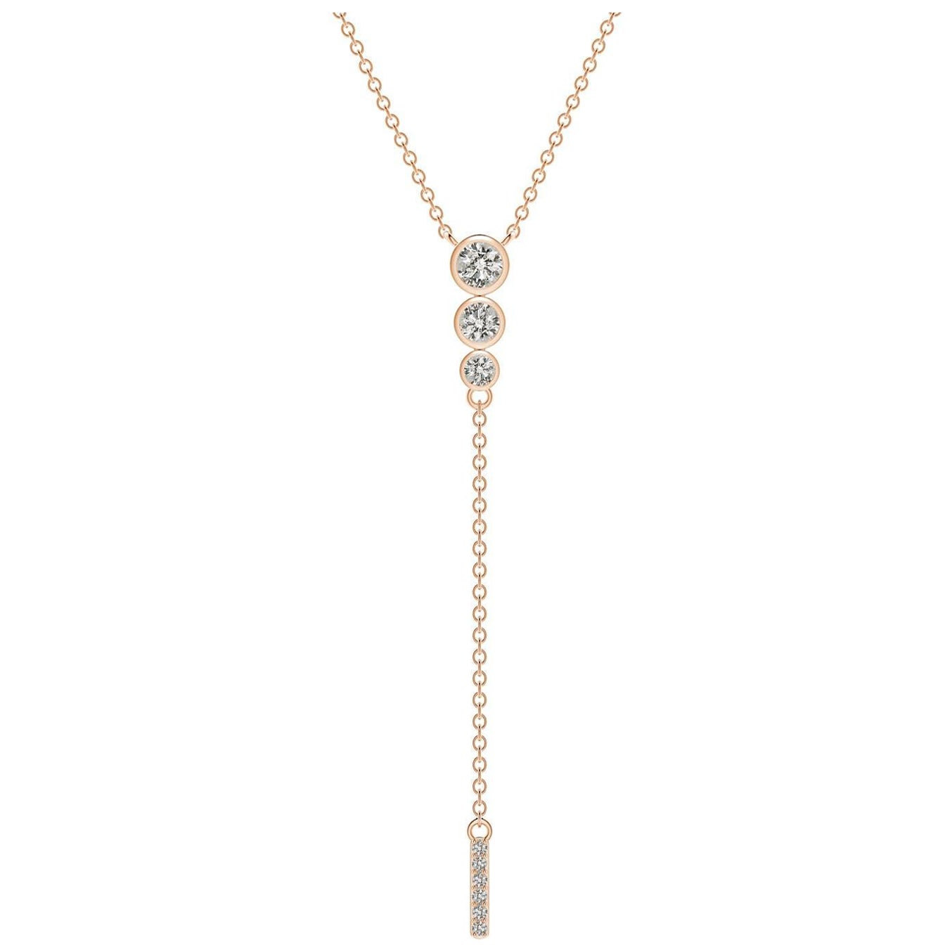 Angara Natural Three Stone Bezel-Set Diamond Lariat Necklace in 14K Rose Gold