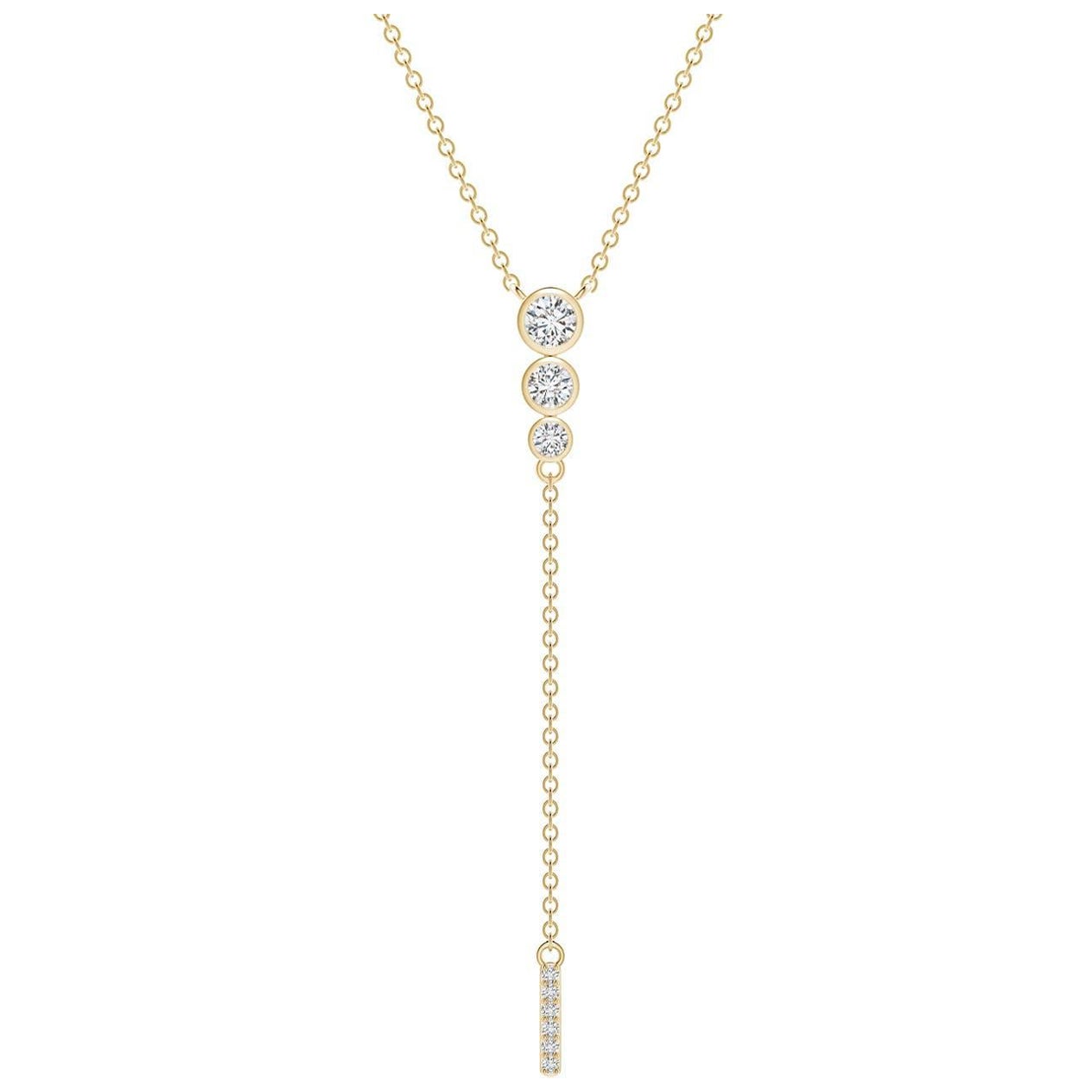 Angara Natural Three Stone Bezel-Set Diamond Lariat Necklace in 14K Yellow Gold
