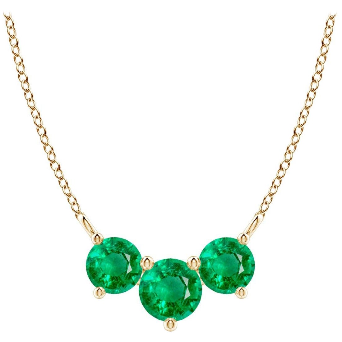 Collier d'émeraudes classiques en or jaune 14 carats pour femmes ANGARA Nature Trio