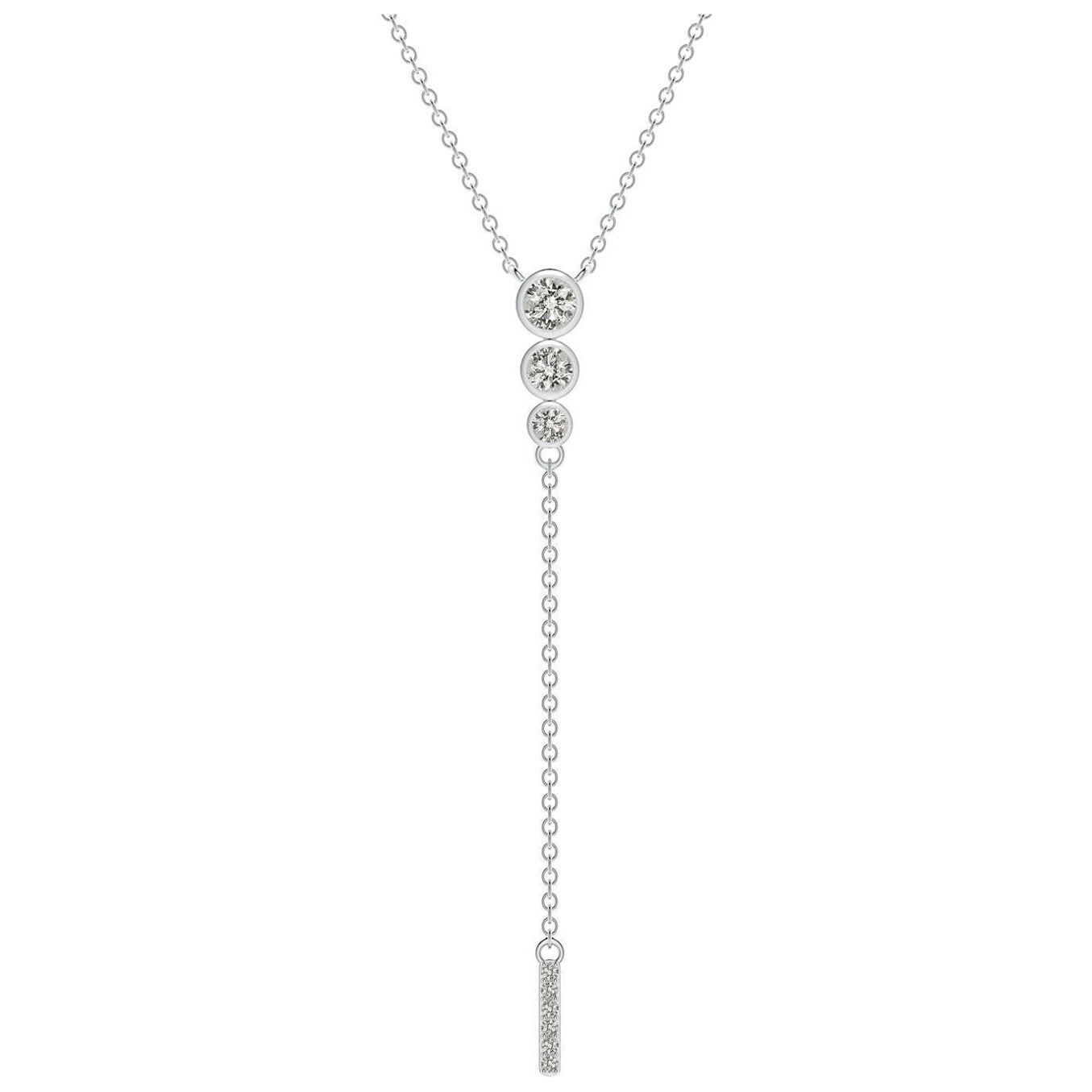 Angara Natural Three Stone Bezel-Set Diamond Lariat Necklace in Platinum