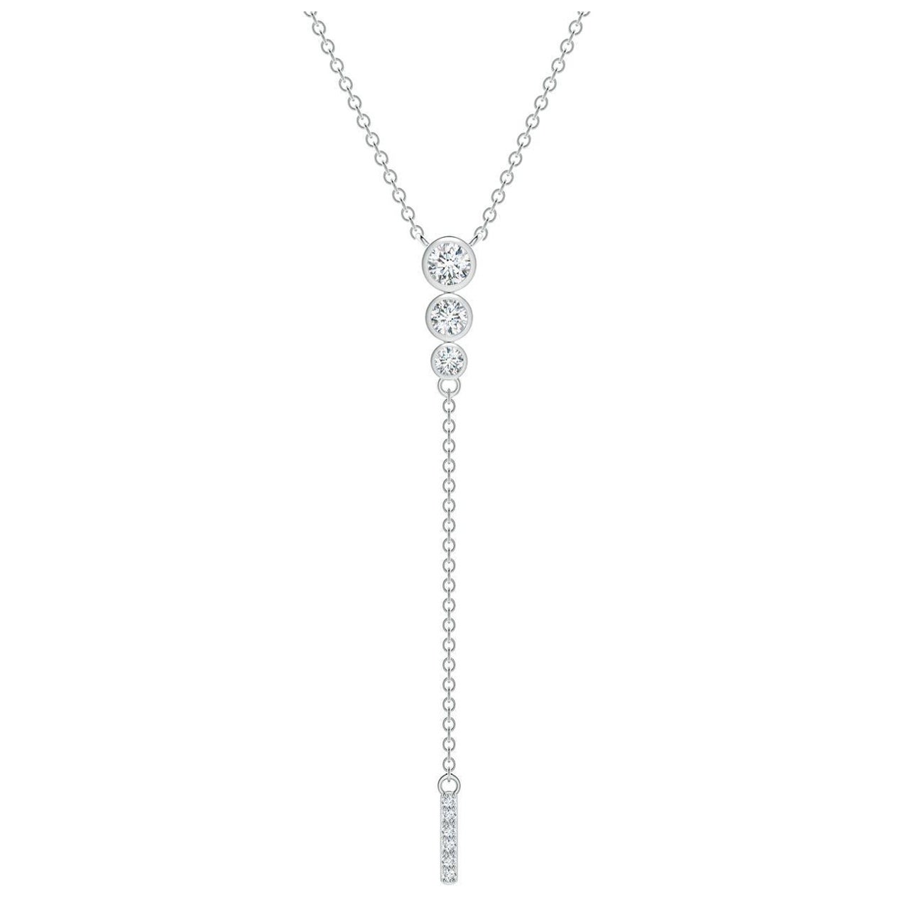 Angara Natural Three Stone Bezel-Set Diamond Lariat Necklace in 14K White Gold For Sale