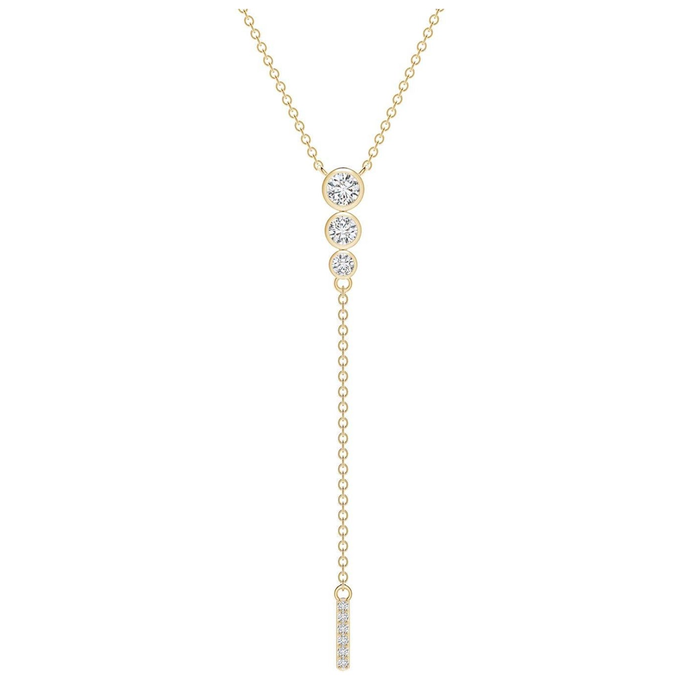 Angara Natural Three Stone Bezel-Set Diamond Lariat Necklace in 14K Yellow Gold