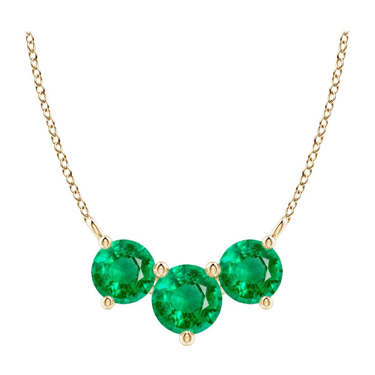 Collier d'émeraudes classiques en or jaune 14 carats pour femmes ANGARA Nature Trio