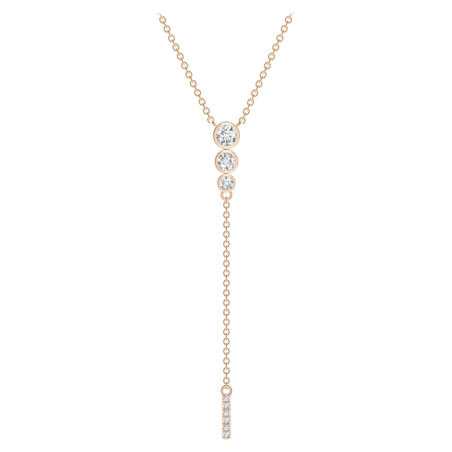 Angara Natural Three Stone Bezel-Set Diamond Lariat Necklace in 14K Rose Gold For Sale