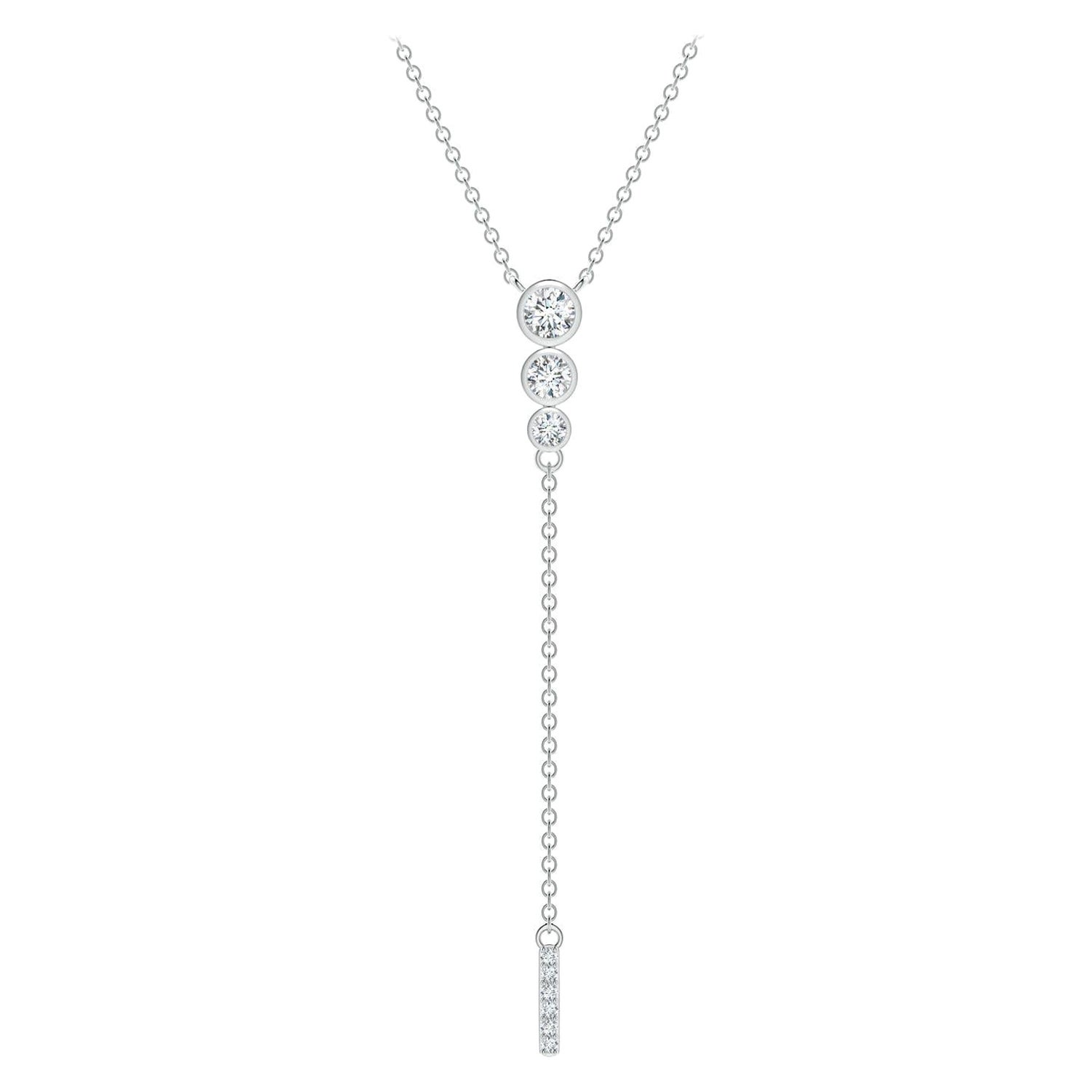 Angara Natural Three Stone Bezel-Set Diamond Lariat Necklace in 14K White Gold