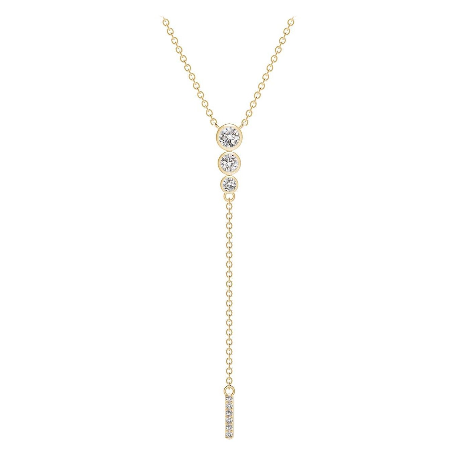 Angara Natural Three Stone Bezel-Set Diamond Lariat Necklace in 14K Yellow Gold