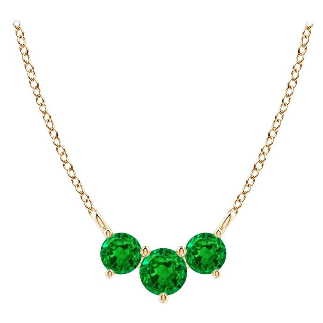 Collier d'émeraudes classiques Trio en or jaune 14 carats pour femmes, Angara Natural