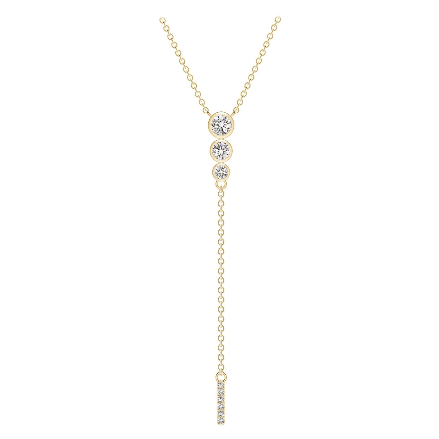 Angara Natural Three Stone Bezel-Set Diamond Lariat Necklace in 14K Yellow Gold
