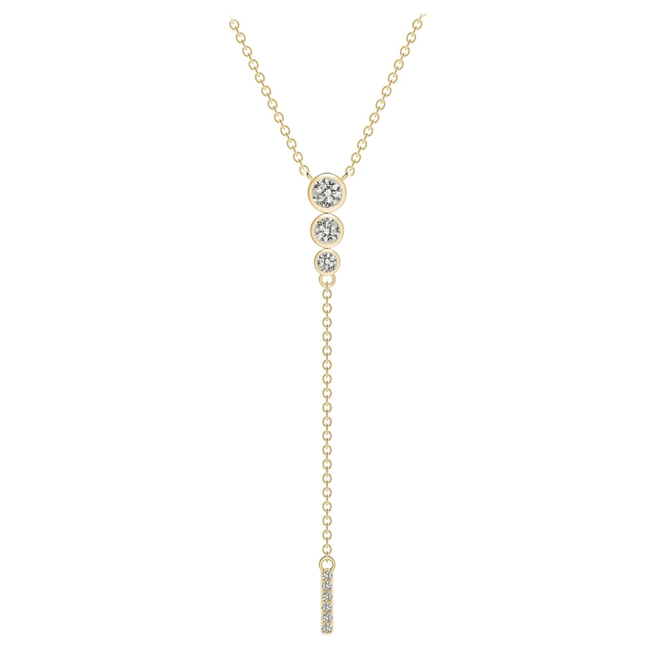 Angara Natural Three Stone Bezel-Set Diamond Lariat Necklace in 14K Yellow Gold