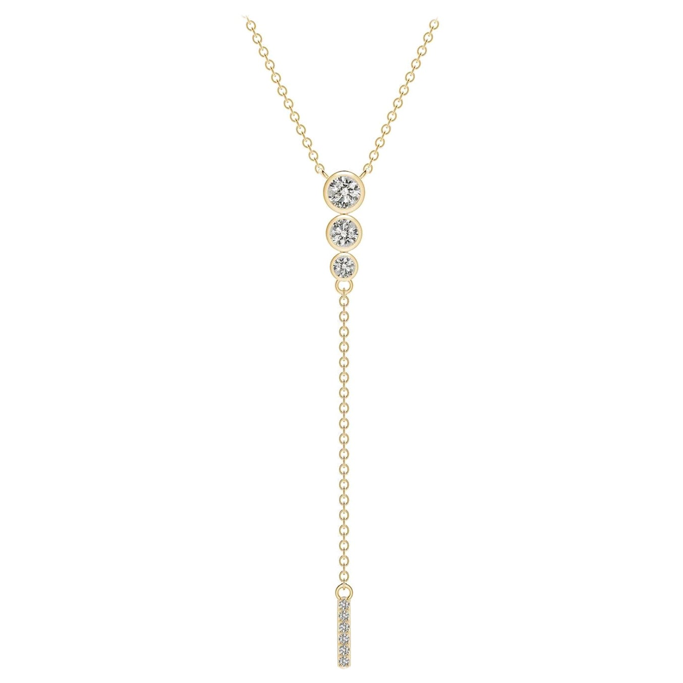 Angara Natural Three Stone Bezel-Set Diamond Lariat Necklace in 14K Yellow Gold