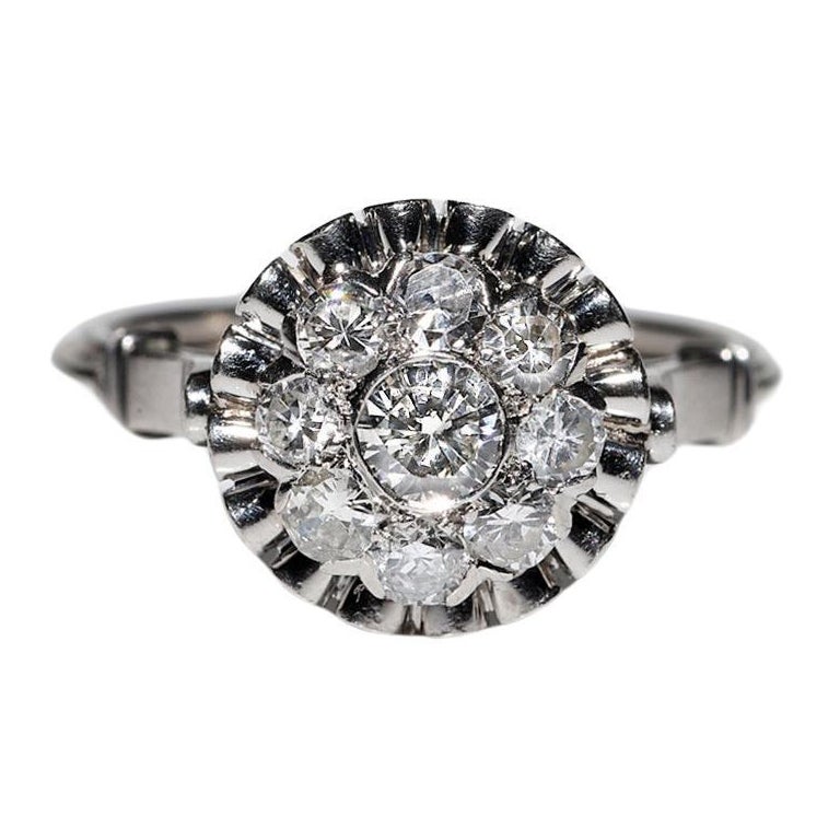 Anello decorato con diamanti naturali in platino, vintage, circa anni '70, lavorato a mano