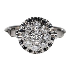 Anello decorato con diamanti naturali in platino, vintage, circa anni '70, lavorato a mano