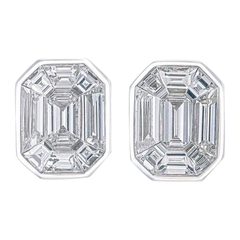 2 carat face up (each) Pie-Cut Emerald shape  Bezel set diamond stud Earrings