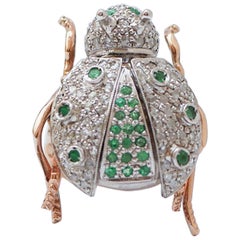 Smeraldi, diamanti, oro rosa e argento Anello a forma di coccinella