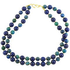 Gemjunky Elegant Double Strand Lapis Lazuli and Chrysocolla Unique Necklace