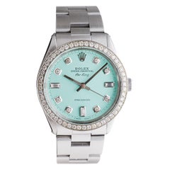 Rolex Steel Air King With Custom Blue Dial and Diamond Bezel 1970s