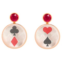 Ruby, playing cards, Mother of pearl earrings studs.