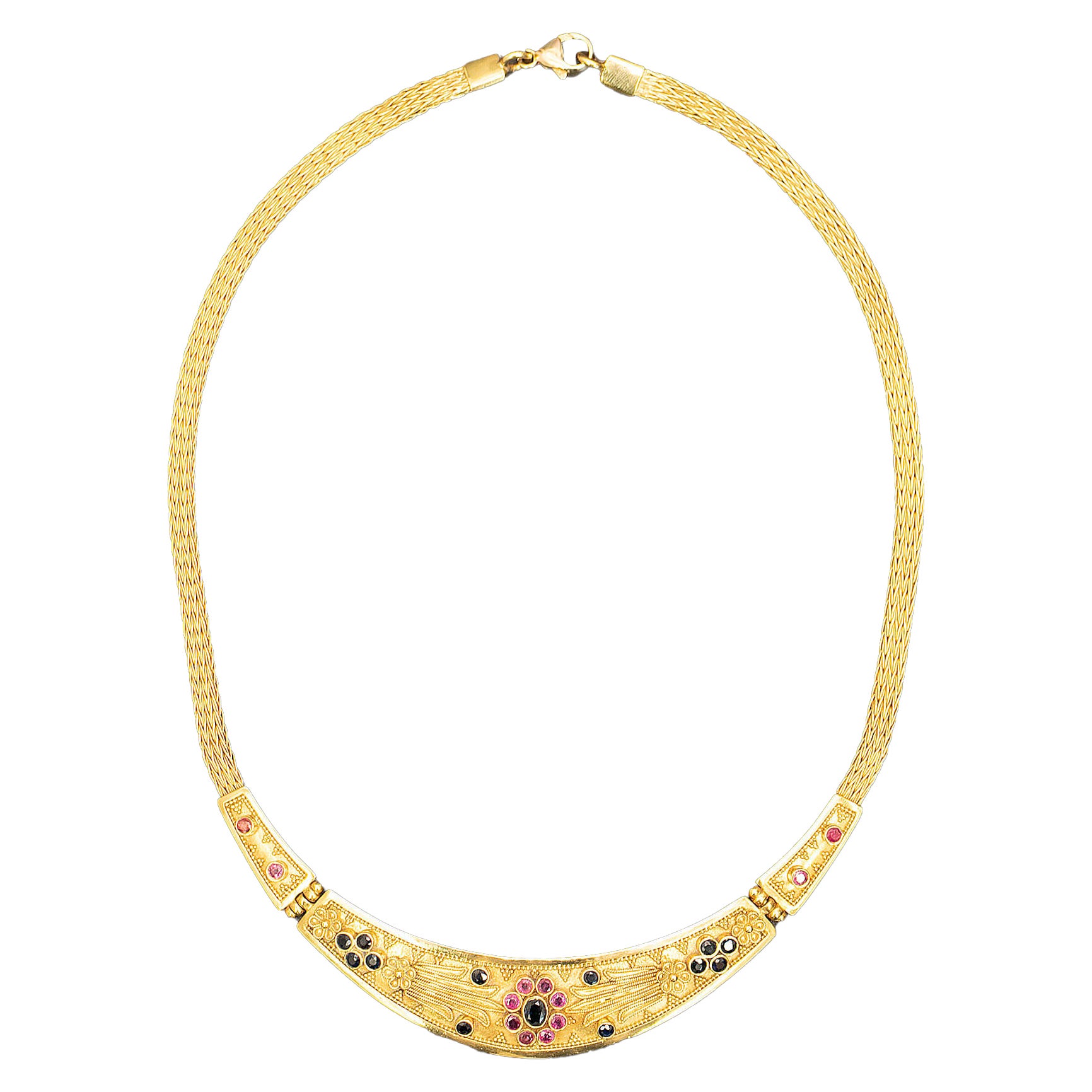 Collier en or jaune 22k rubis et saphir Circa 1980