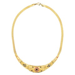 Ruby & Sapphire 22k Yellow Gold Necklet Circa 1980s
