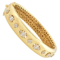 0.70 Carat Baguette Diamond Bangle Bracelet 18 Karat Yellow Gold Fine Jewelry