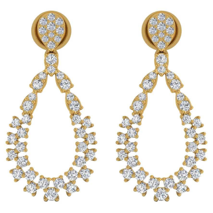 1.82 Carat SI/HI Diamond Loop Dangle Earrings in 14k Yellow Gold Fine Jewelry