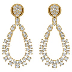1.82 Carat SI/HI Diamond Loop Dangle Earrings in 14k Yellow Gold Fine Jewelry