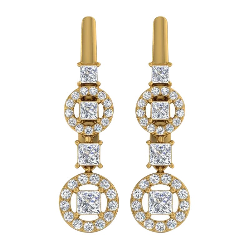 1.16 CTW SI/HI Princess Cut Diamond Dangle Earrings 18k Yellow Gold Fine Jewelry For Sale