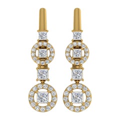 1.16 CTW SI/HI Princess Cut Diamond Dangle Earrings 18k Yellow Gold Fine Jewelry
