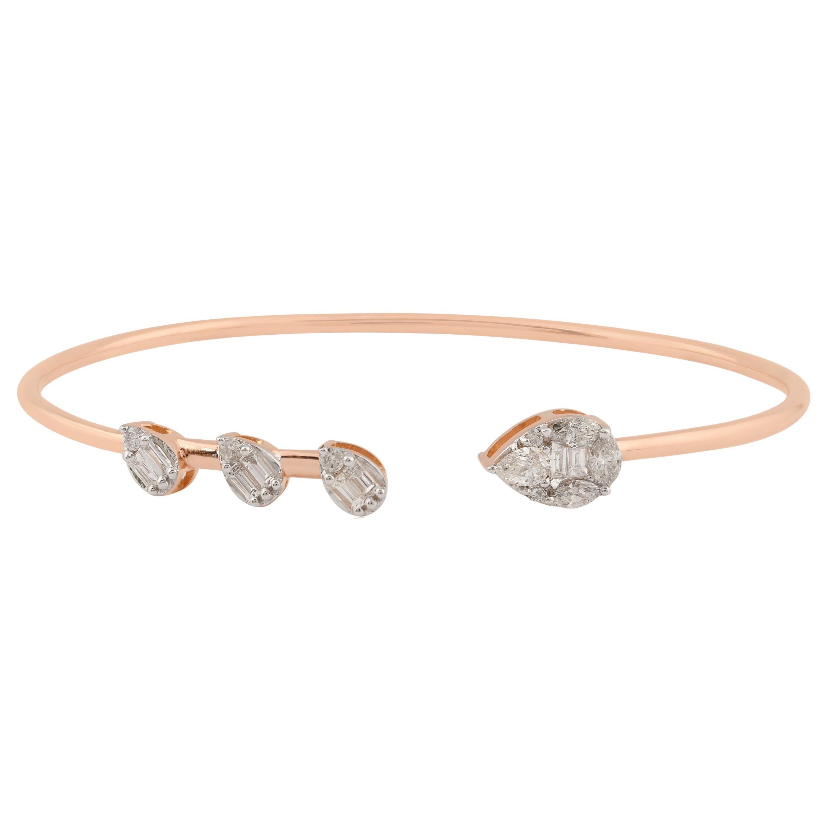 Natural Diamond Cuff Bangle 18k Solid Rose Gold Stackable Bangle Bracelet For Sale