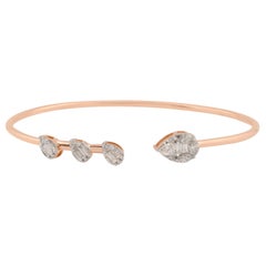 Natural Diamond Cuff Bangle 18k Solid Rose Gold Stackable Bangle Bracelet