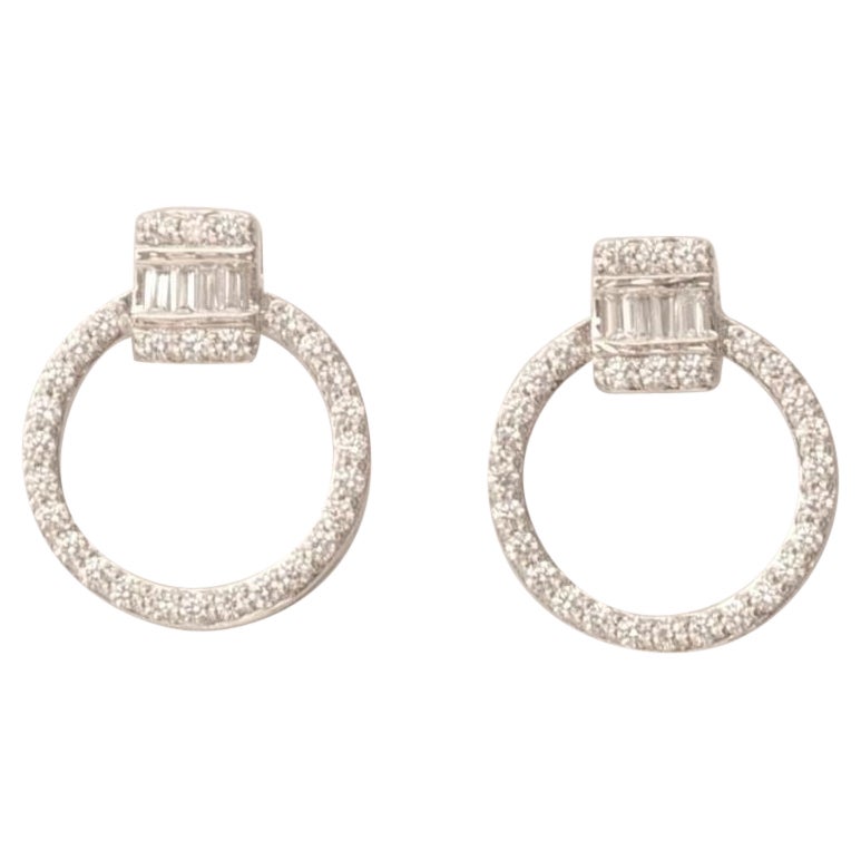 Orecchini a cerchio con diamante baguette in oro massiccio 14k (certificati)