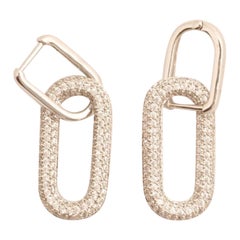 Orecchini a cerchio con diamanti Paperclip Link in oro massiccio 14K (certificati)