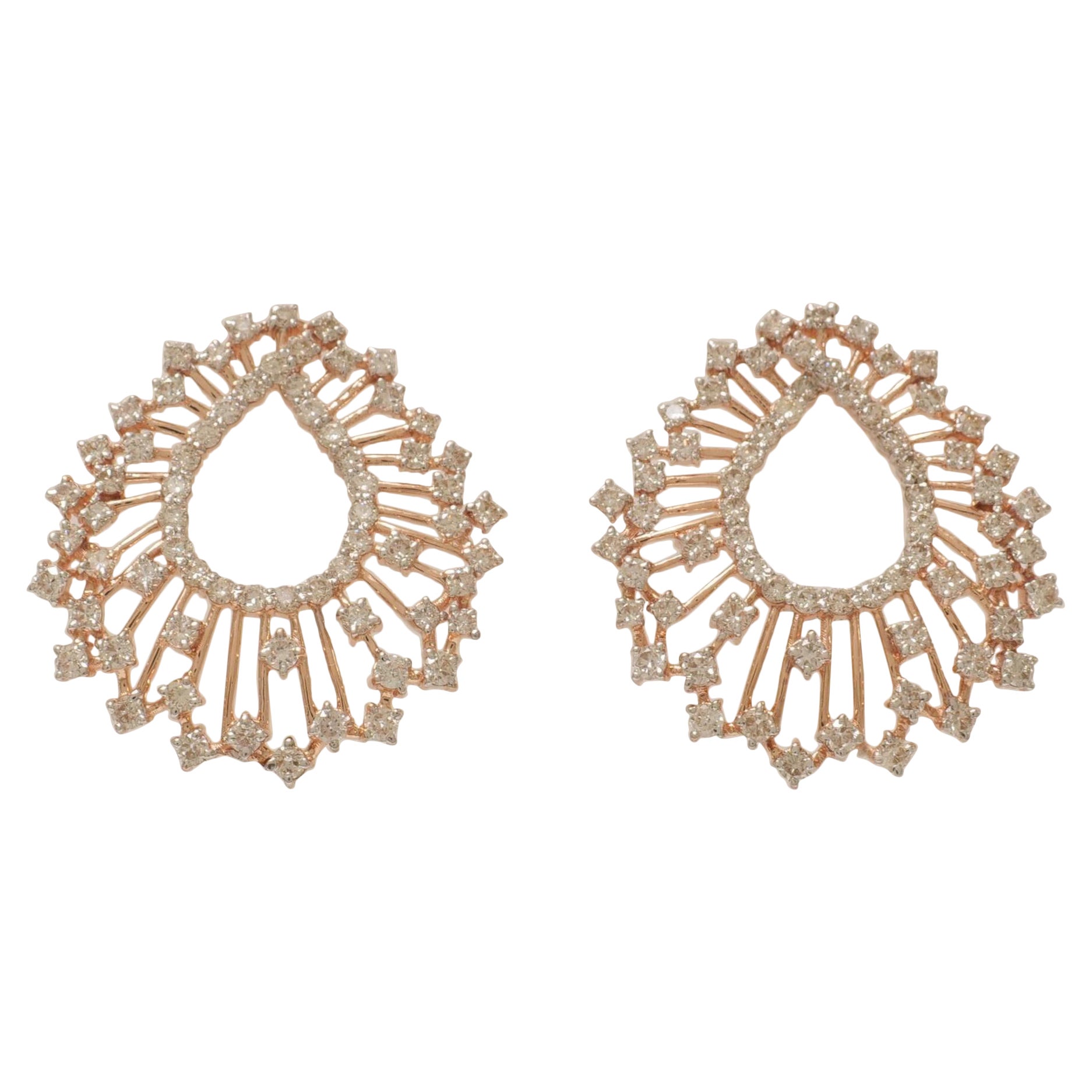 Boucles d'oreilles plume de paon en or massif 14K (certifié)