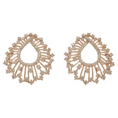 Peacock Feather Diamond Stud Earrings in 14K Solid Gold (Certified)