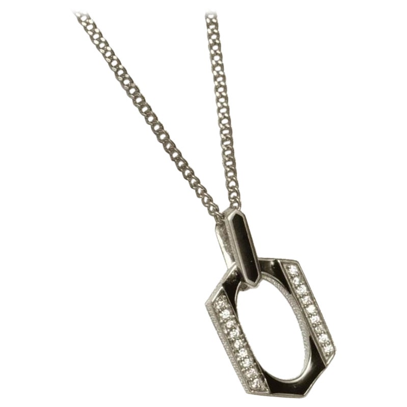 Collar Colgante de Diamantes con Esmalte Hexagonal en Oro Macizo de 14k (Certificado)