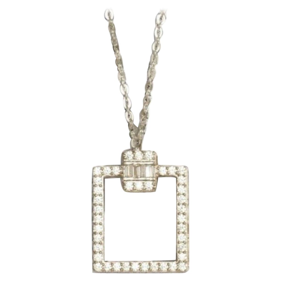 Square Diamond Pendant Necklace in 14k Solid Gold (Certified) For Sale