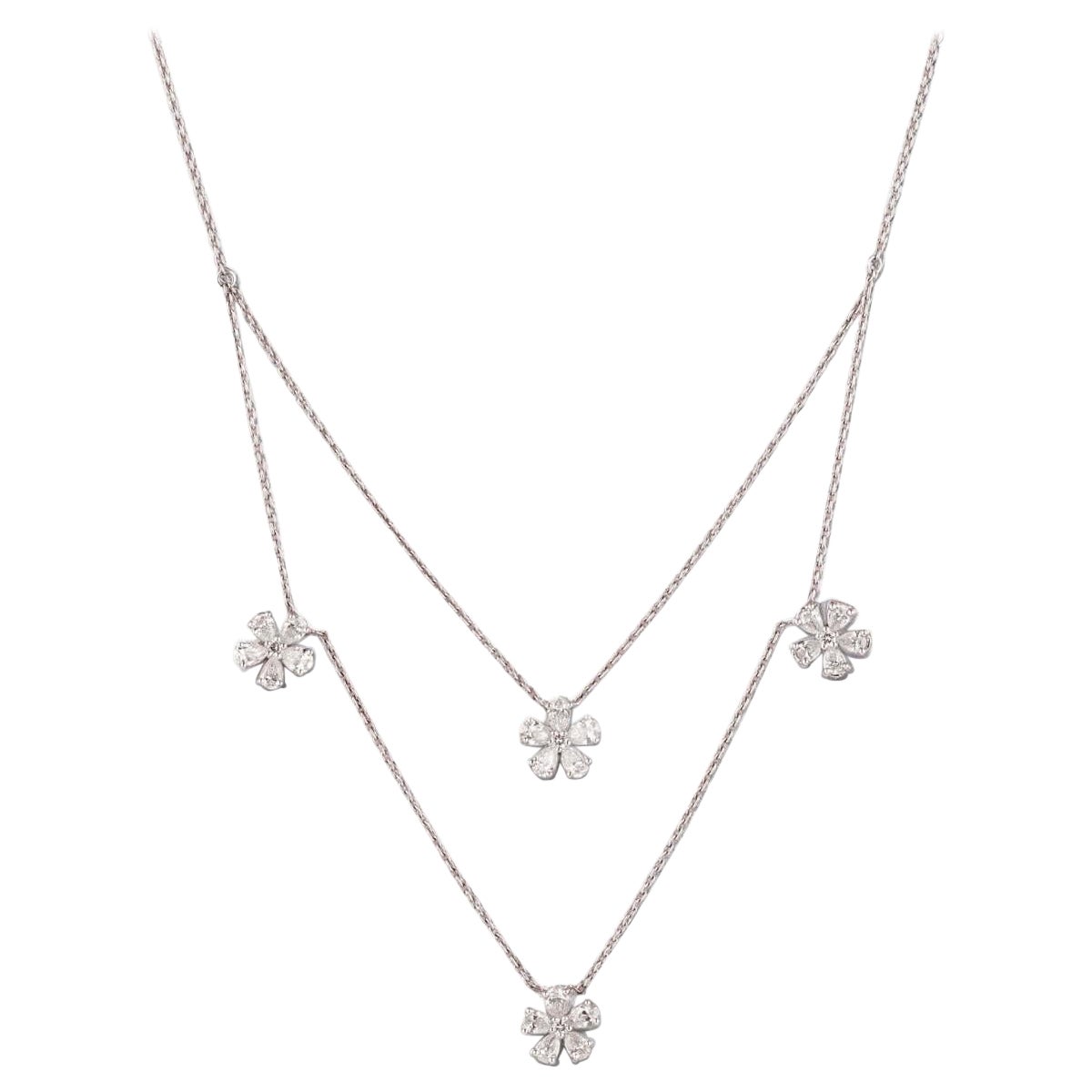 Collier de diamants en or massif 14k (certifié) à fleurs superposées