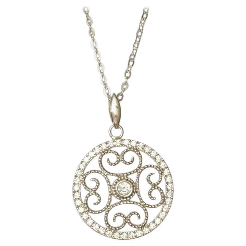 Collar Colgante de Diamantes Filigrana Floral en Oro Macizo de 14k (Certificado)