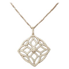 Collier à pendentifs en or massif 14 carats (certifié) avec diamants Art déco floraux
